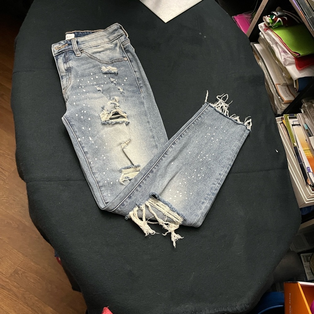 KanCan Faded Blue Ripped Cropped Jeans - Picture 7 of 7